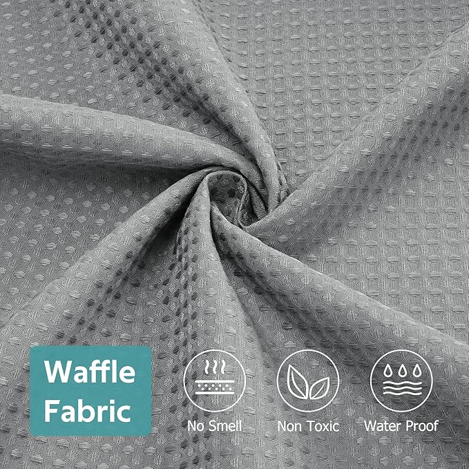 3 in 1 Shower Curtain Set, Waffle Shower Curtain and Liner Set with 12 Double Sided Shower Curtain Hooks, 258GSM Luxury Weighted Cloth Shower Curtains for Bathroom, 72 W x 72 H, Grey