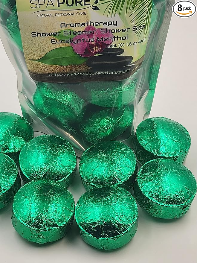 Spa Pure Aromatherapy Shower Steamers - 100% Natural & Organic Ingredients with Essential Oils - Transform Your Shower - Transform Your Mood (8 Bombs, 1.6 OZ Each)