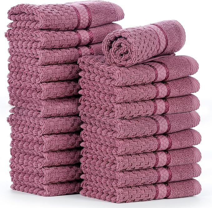 Ample Decor Washcloth Set of 20 Grape Purple 100% Cotton - Qucik Dry Popcorn Textured - Mulaayam Collection - 12 X 12 Inch