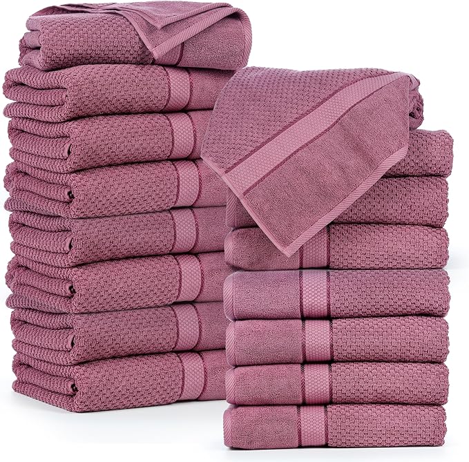 Ample Decor Grape Purple Bath Towels for Bathroom Set of 16 100% Cotton Popcorn Textured, Machine Washable - Mulaayam Collection - 30 X 54 Inch