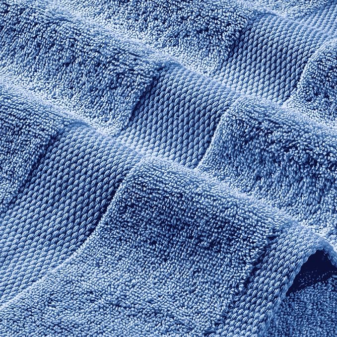 White Classic Light Blue Bath Towels 27x54 Inch, Cotton Towel Set for Bathroom, Hotel, Gym, Spa, Soft Extra Absorbent Quick Dry 4 Pack