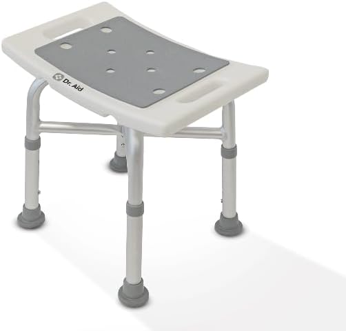 Dr. Aid Shower Chair for Inside Shower with 5-Height Adjustable Bath Seat for Adults, Seniors & Disabled, 3-Minute Tool-Free Assembly, Non-Slip Bathroom Seat for Tub & Small Showers