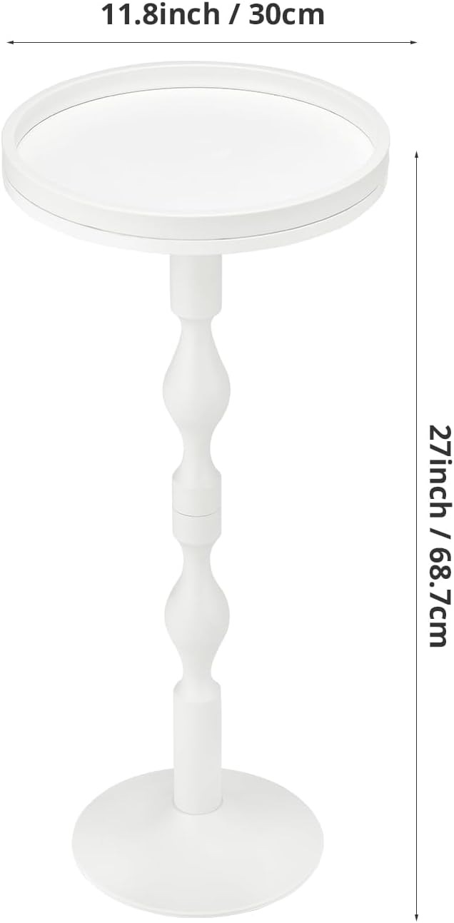 Small Round Drink Table,Pedestal Tables,Small Round Side Table for Narrow Spaces,End Table for Living Room, Bedroom, Bathroom,Balcony (White)