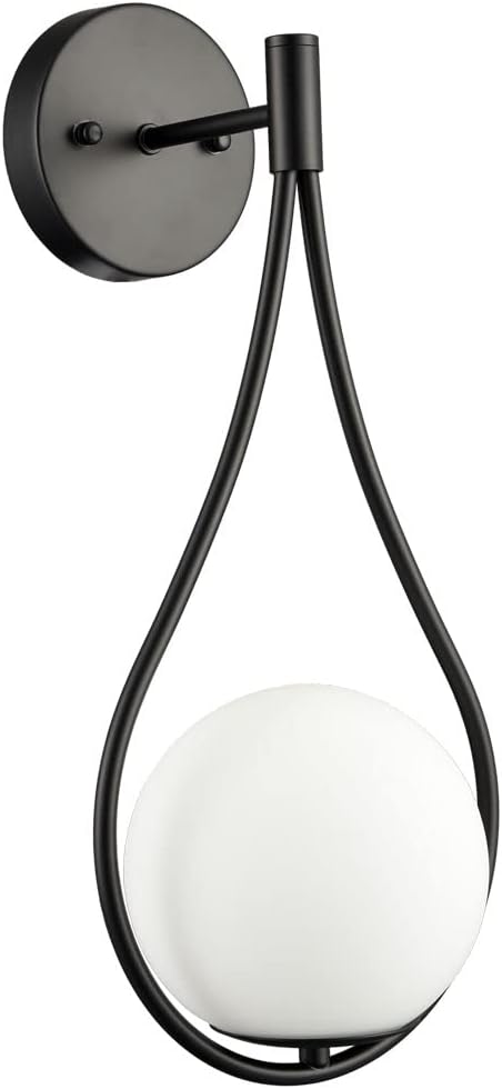 HOLKIRT Black Wall Sconces Set of Two Mid Century Modern Wall Light Fixtures for Bedroom Living Room Bathroom with White Opal Hand Blown Globe Glass