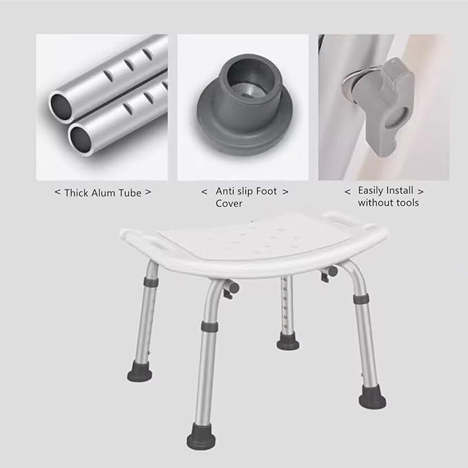 Bath Shower Safety Chair Seat, Adjustable and Anti-Slip Bench Bathtub Stool for Elderly or Seniors (White ShowerChair)