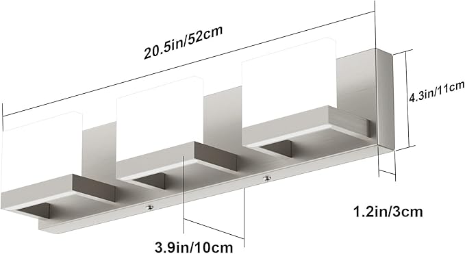 Tipace 3 Lights LED Modern Vanity Light Brushed Nickel Bathroom Lighting Fixture Up and Down Bathroom Wall Light Over Mirror(White Light 6000K)