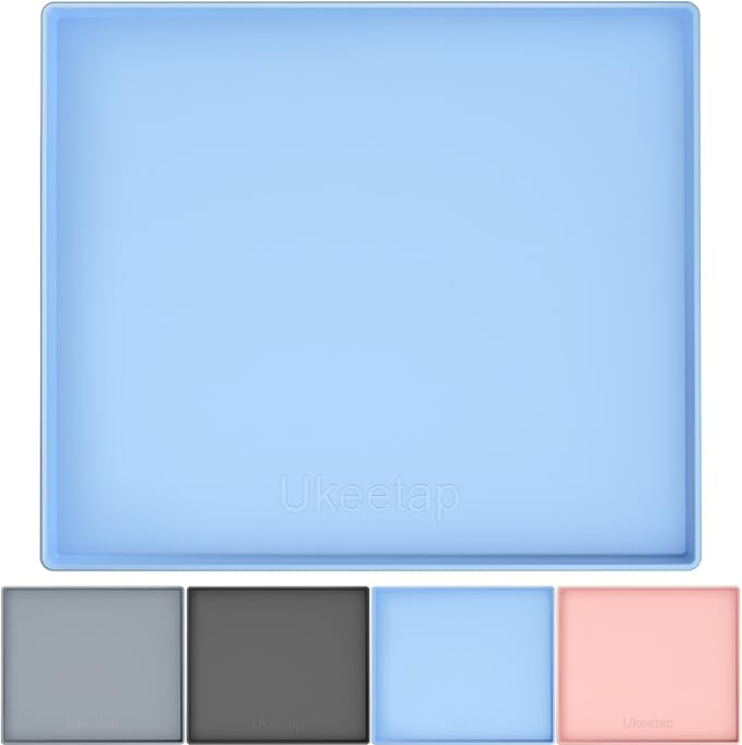 22" x 19" Heavy Duty Waterproof Silicone Mat with Raised Edge, Under Sink Mat for Kitchen & Bathroom, Kitchen Cabinet Liner, Multi-Purpose for Storage & Protection, Blue