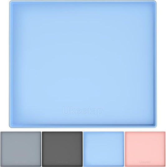 22" x 19" Heavy Duty Waterproof Silicone Mat with Raised Edge, Under Sink Mat for Kitchen & Bathroom, Kitchen Cabinet Liner, Multi-Purpose for Storage & Protection, Blue