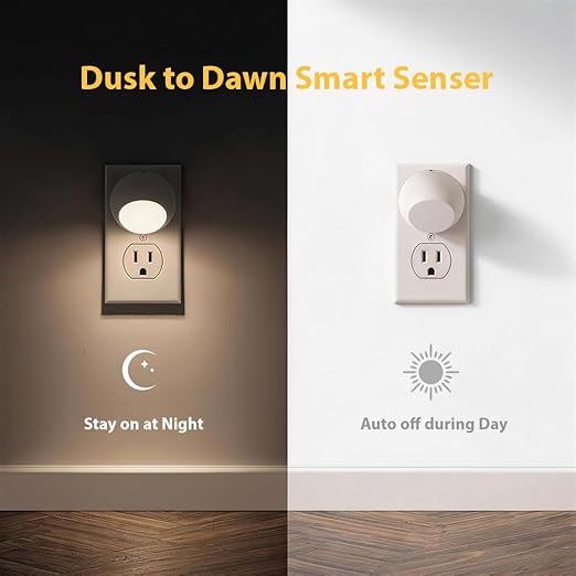 Mini LED Night Light Plug-in Smart Sensor Directional Lamp with 360° Adjustable Head Auto On Off Dusk to Dawn Lighting Energy Saving Bedside Wall Light (Warm White, 4 Pack)