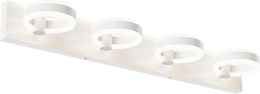 LED Bathroom Light Fixtures, 33inch White Vanity Lights, Modern 4 Light Acrylic Wall Sconces, 350° Rotatable Wall Lighting Fixture Over Mirror