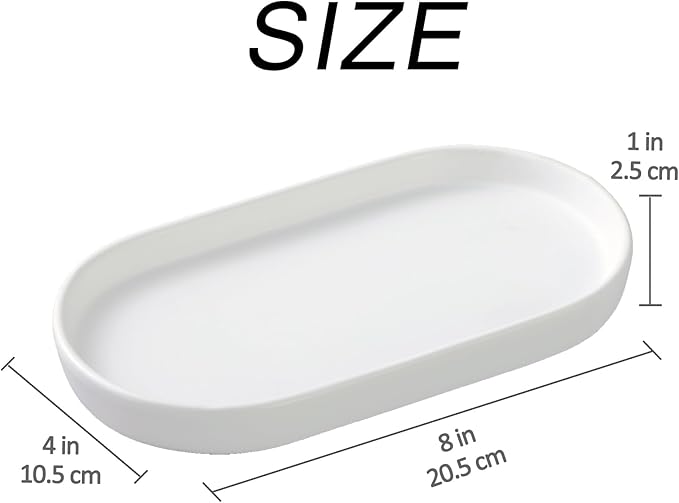 2 Pack White Round Soap Dispenser Tray - 8'' Ceramic Vanity Tray & Organizer Plate Set, Bathroom & Kitchen Countertop Decor for Soap Dispenser, Jewelry, Cosmetics, Sink