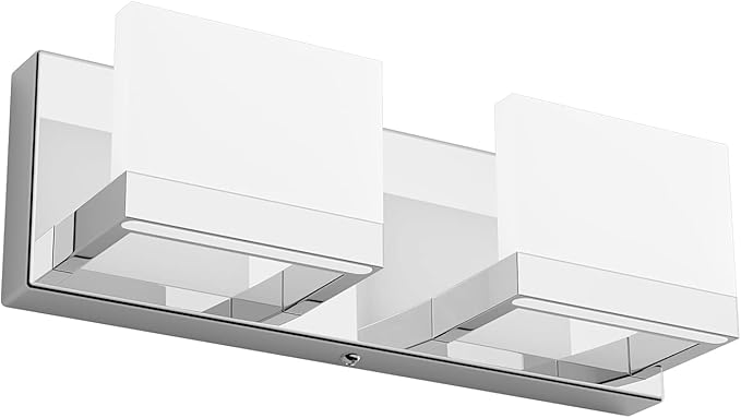Tipace LED Dimmable Modern 2-Light Vanity Fixture for Bathroom - Frosted White Acrylic Chrome Up and Down Light Over Mirror (6000K)