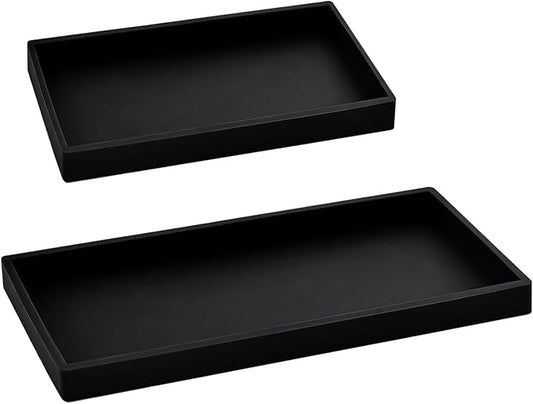 2PCS(7.87” L and 11.8” L) Silicone Soap Dispenser Tray, Kitchen soap Caddy countertop, Toilet, Black Tray for Scrubber, Lotion Bottles, Perfume, Jewelry, Candle, Key Trinket Ring-Black