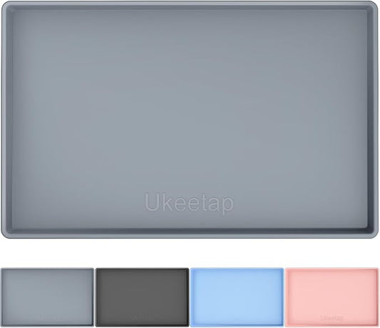 34" x 22" Heavy Duty Waterproof Silicone Mat with Raised Edge, Under Sink Mat for Kitchen & Bathroom, Kitchen Cabinet Liner, Multi-Purpose for Storage & Protection, Gray