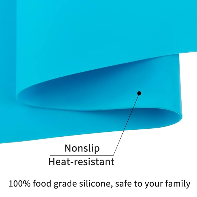 2 Pack Extra Large Silicone Mats for Crafts, Silicone Placemats for Dining Table Countertop Protector, Heat Resistant Baking Mat Reusable Dough Rolling Pad (Blue & Green, 23.6''x15.7'')