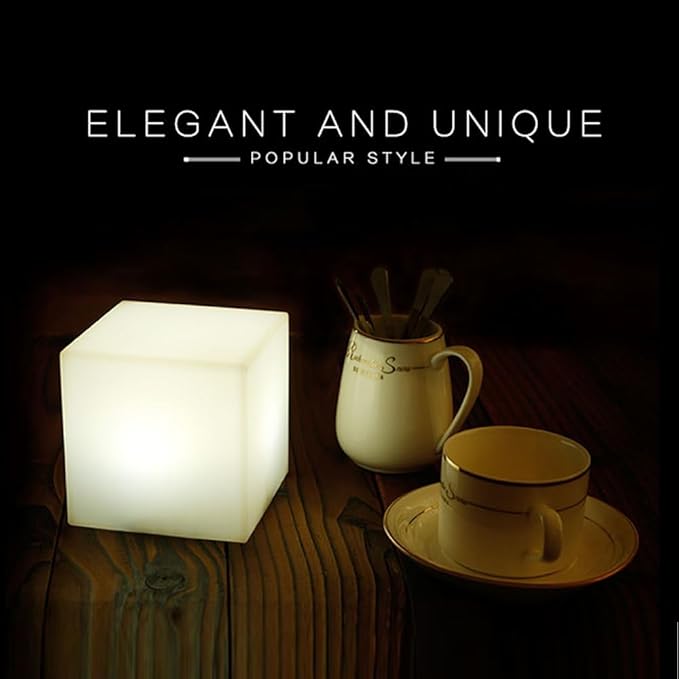 Mr.Go 4-inch Dimmable LED Night Light Mood Lamp for Kids and Adults - 16 RGB Colors - 8 Level Dimming - 4 Lighting Effect - Rechargeable - Remote Control - Decorative, Fun & Safe - White Finish Cube