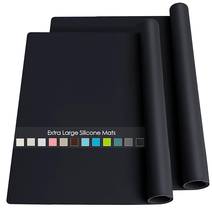 2 Pack Extra Large Silicone Mats for Baking Crafts, Multipurpose Kids Dinner Placemat Desk Countertop Waterproof Protector Heat Insulation Kitchen Pastry Rolling Dough Pad, Black, 23.6 x15.75 Inch