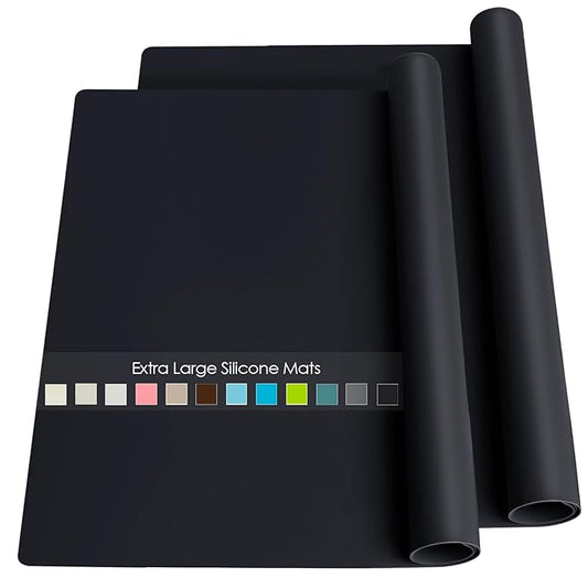 2 Pack Extra Large Silicone Mats for Baking Crafts, Multipurpose Kids Dinner Placemat Desk Countertop Waterproof Protector Heat Insulation Kitchen Pastry Rolling Dough Pad, Black, 23.6 x15.75 Inch