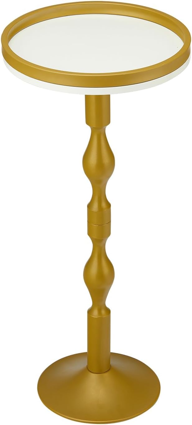 Small Round Drink Table,Pedestal Tables,Small Round Side Table for Narrow Spaces,End Table for Living Room, Bedroom, Bathroom,Balcony (White Gold)