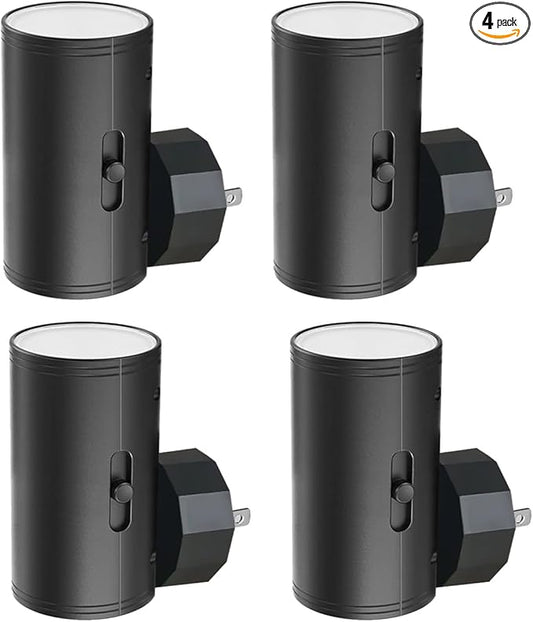 4 Pack Dimmable LED Night Light Plug-in with Dusk to Dawn Sensor, 5000K Daylight, 0-300LM Adjustable Brightness & 180° Rotating Head, Auto On/Off, for Bedroom, Bathroom, Kitchen, Hallway Outlet