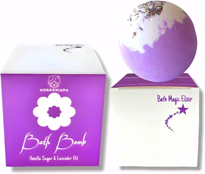 Bath Bomb Premium Quality Spa Salt Fizzy Bombs Vanilla Sugar & Lavender Oil (7.6 oz 200g), Bath Magic Elixir,100% Natural, Gift for Her, Him, Kids, Selfcare, Halloween, Christmas, Birthday Gift