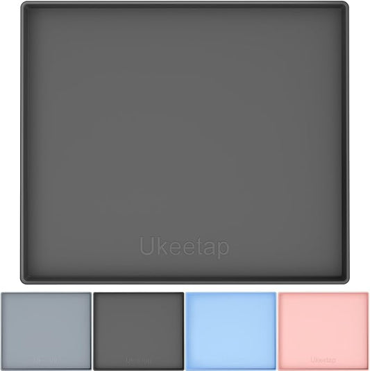 22" x 19" Heavy Duty Waterproof Silicone Mat with Raised Edge, Under Sink Mat for Kitchen & Bathroom, Kitchen Cabinet Liner, Multi-Purpose for Storage & Protection, Black