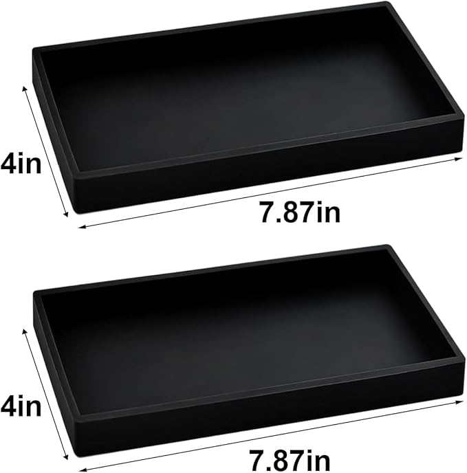2PCS 7.87” L x 3.93” W Silicone Soap Dispenser Trays, countertop Tray for Kitchen Counter, Toilet, Small Black Tray for Scrubber, Lotion Bottles, Perfume, Jewelry, Candle, Key Trinket Ring-Black