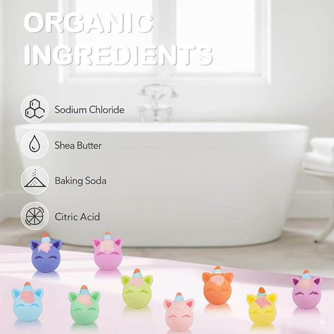 Unicorn Bath Bomb Gift Set 9 Packs for Girls and Boys, Handmade and Nature Bath Bombs with Surprise for Kids, Perfect for Bubble Bath, Christmas Birthday Gifts for Kids Toddler Women