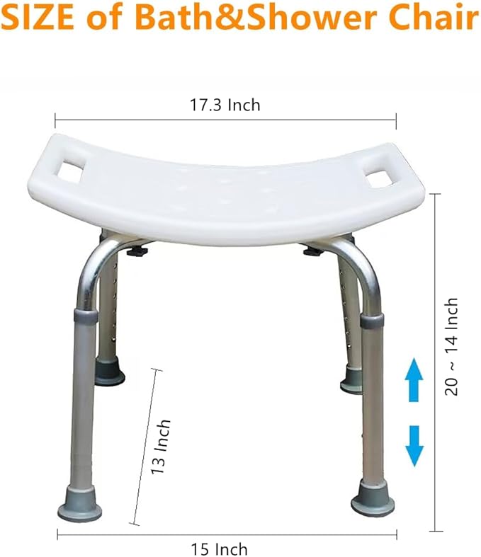 Bath Shower Safety Chair Seat, Adjustable and Anti-Slip Bench Bathtub Stool for Elderly or Seniors (White ShowerChair)