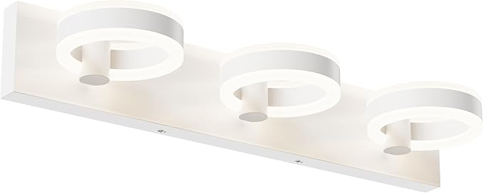 LED Bathroom Light Fixtures, 24inch White Vanity Lights, Modern 3 Light Acrylic Wall Sconces, 350° Rotatable Wall Lighting Fixture Over Mirror