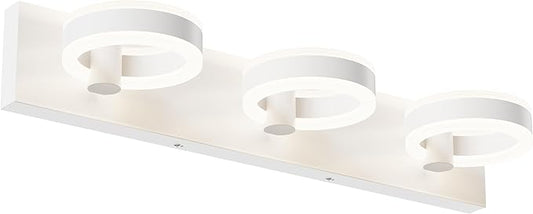 LED Bathroom Light Fixtures, 24inch White Vanity Lights, Modern 3 Light Acrylic Wall Sconces, 350° Rotatable Wall Lighting Fixture Over Mirror