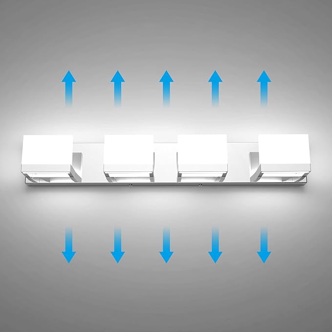 Tipace Dimmable Modern 4 Lights LED Vanity Light for Bathroom Up and Down Chrome Bathroom Wall Light Fixtures Over Mirror(White Light 6000K)