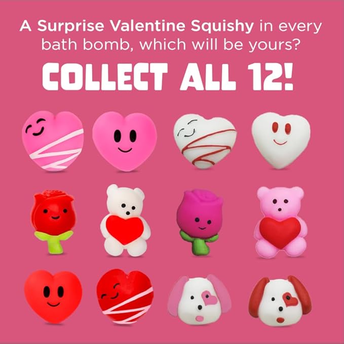Valentines Bath Bombs for Kids with Surprise Heart Squishy Toys Inside (1 Pack) - Bubble Bath, USA Made, Kids Safe Ingredients, Fruity Scents, Valentines Day Gifts for Kids & Women by Two Sisters