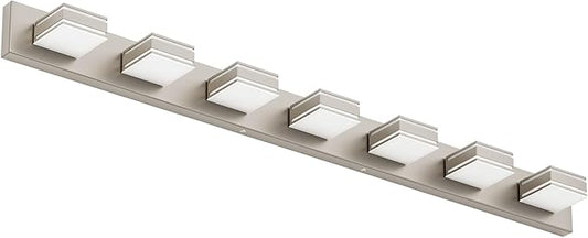 Ralbay 55inch Brushed Nickel Vanity Light for Bathroom 7-Light Metal Acrylic Modern LED Bathroom Light Fixtures