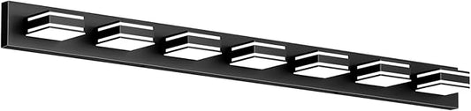 Ralbay 55inch Black Vanity Light for Bathroom 7-Light LED Modern Acrylic Matte Black Bathroom Wall Vanity Lighting Fixtures Over Mirror