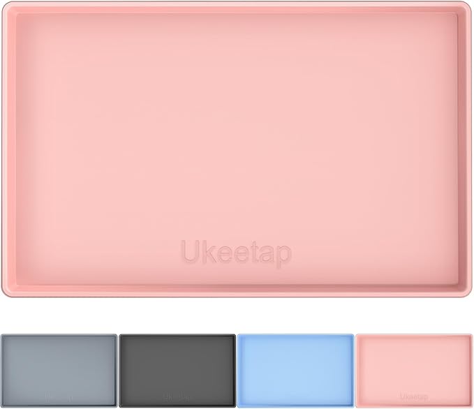 34" x 22" Heavy Duty Waterproof Silicone Mat with Raised Edge, Under Sink Mat for Kitchen & Bathroom, Kitchen Cabinet Liner, Multi-Purpose for Storage & Protection, Pink