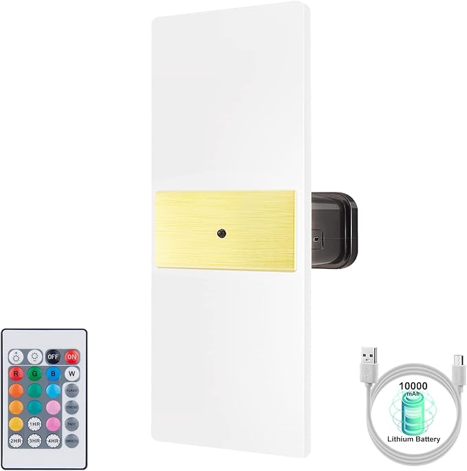 BIGMONAT USB Rechargeable Wireless Wall Light, Color Changing Sconce Light with Remote, Dimmable RGB Night Light for Hallway Bathroom Kids Bedroom Mood Lighting