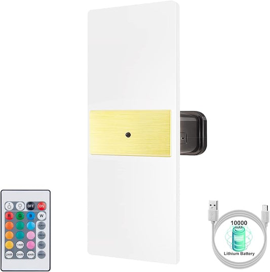 BIGMONAT USB Rechargeable Wireless Wall Light, Color Changing Sconce Light with Remote, Dimmable RGB Night Light for Hallway Bathroom Kids Bedroom Mood Lighting