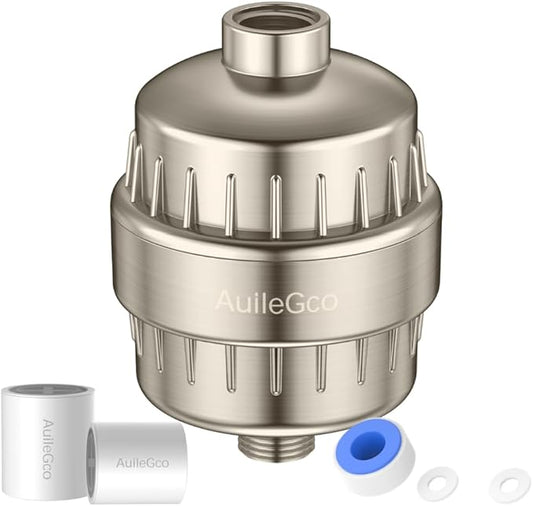 25 Stage AuileGco High Output Shower Filter,equipped with a replaceable cartridge,improves the condition of your skin, hair,nails-Shower Head Filter for Hard Water,High Filtering Capacity for Chlorine