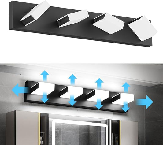 Aipsun Matte Black Bathroom Light Fixtures - 4 Lights LED Modern Vanity Lighting Fixtures Over Mirror (White Light 6000K)