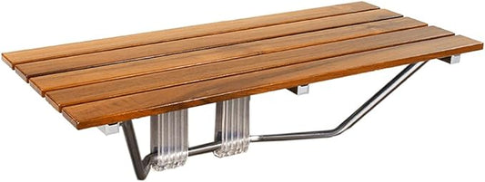 36" ADA Compliant Foldable Teak Wood Shower Seat Bench, 400lb Capacity, Clear Coated for Extra Protection, Folding Wall Mount Modern Chrome, Medical Fold Up Bathroom Stool Chair