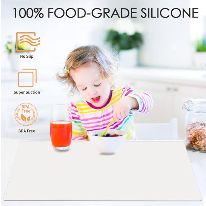 2 Pack Extra Large Silicone Mats for Countertop - Counter Table Protector Placemats for Baking Crafts, Light Gray Kids Dinner Placemat Nonstick Nonskid Heat-Resistant Kitchen Pad, 23.6'' x 15.6''