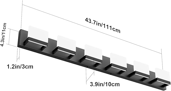 Tipace Dimmable Modern 6 Lights LED Vanity Light for Bathroom Up and Down Black Bathroom Wall Light Fixtures Over Mirror(White Light 6000K)