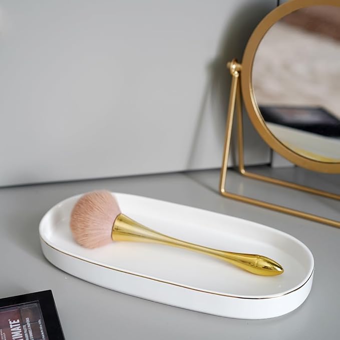 10x5 Bathroom Vanity Tray, Oval Ceramic Decorative Perfume Candle Tray for Bathroom/Kitchen Counter, White