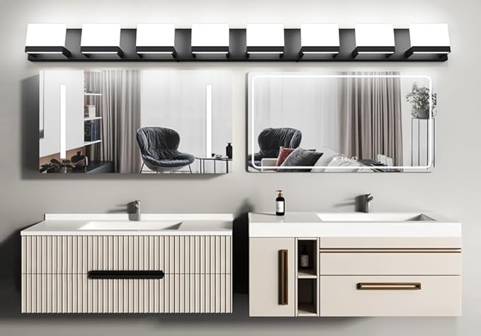 Tipace 8 Lights Modern LED Black Vanity Light for Bathroom Wall Light Up and Down LED Bathroom Light Fixtures Over Mirror(White Light 6000K)