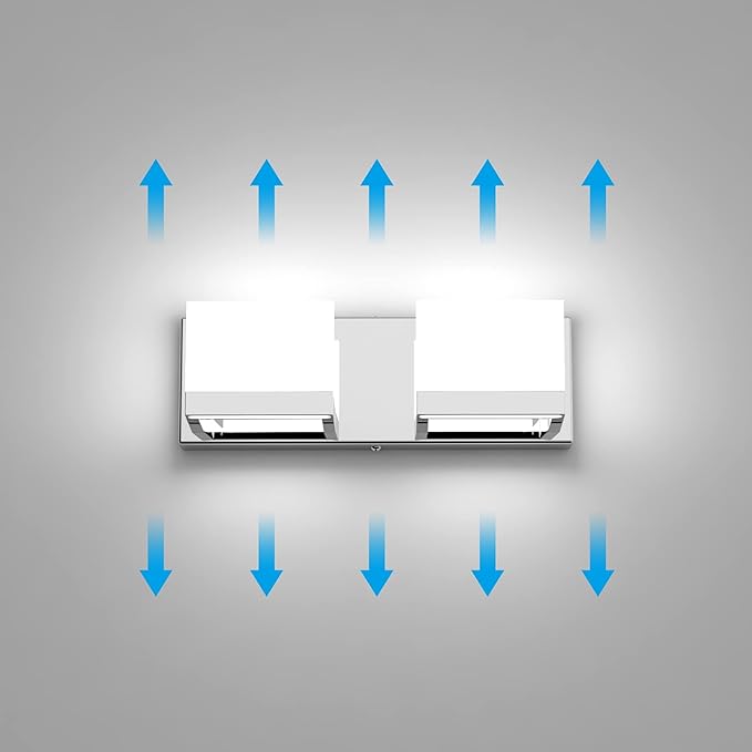 Tipace LED Dimmable Modern 2-Light Vanity Fixture for Bathroom - Frosted White Acrylic Chrome Up and Down Light Over Mirror (6000K)