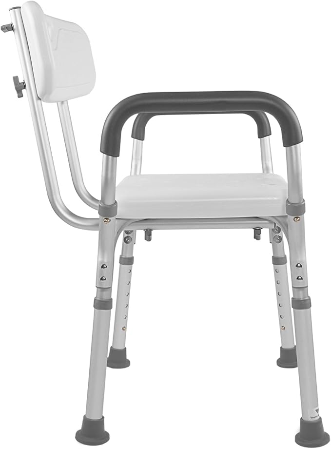 Vaunn Medical Deluxe Spa Shower Chair with Arms and Back, Bath Seat for Seniors, 350 lbs Max Weight, White With Light Gray Arms