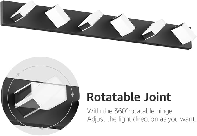 Aipsun Black Modern Bathroom Light Fixtures - 6 LED Vanity Lights, Over Mirror (White Light, 6000K)