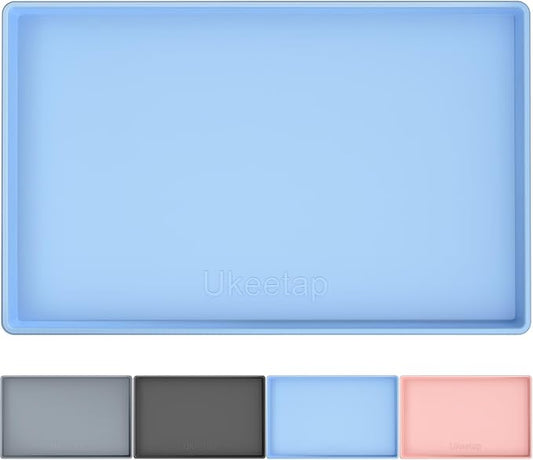 34" x 22" Heavy Duty Waterproof Silicone Mat with Raised Edge, Under Sink Mat for Kitchen & Bathroom, Kitchen Cabinet Liner, Multi-Purpose for Storage & Protection, Blue