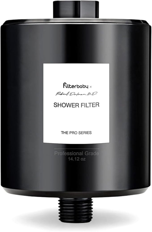 Filterbaby Pro Series Shower Filter–Doctor-Developed All-Metal Titanium-Aluminum –Lab Tested to Reduce up to 99% Chlorine,Chloramine & Certain Heavy Metals incl. Lead–Eco-Friendly Long-Lasting Black